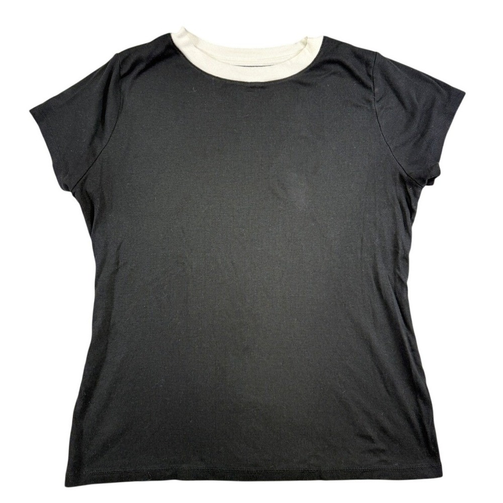 A New Day Womens XX-Large Black Short Sleeve Ringer T-Shirt White Contrast Neck
